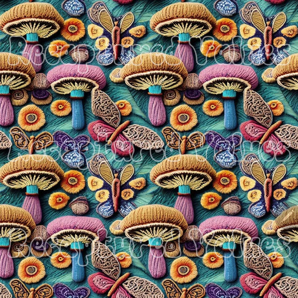 Embroidery Mushrooms and Butterflies