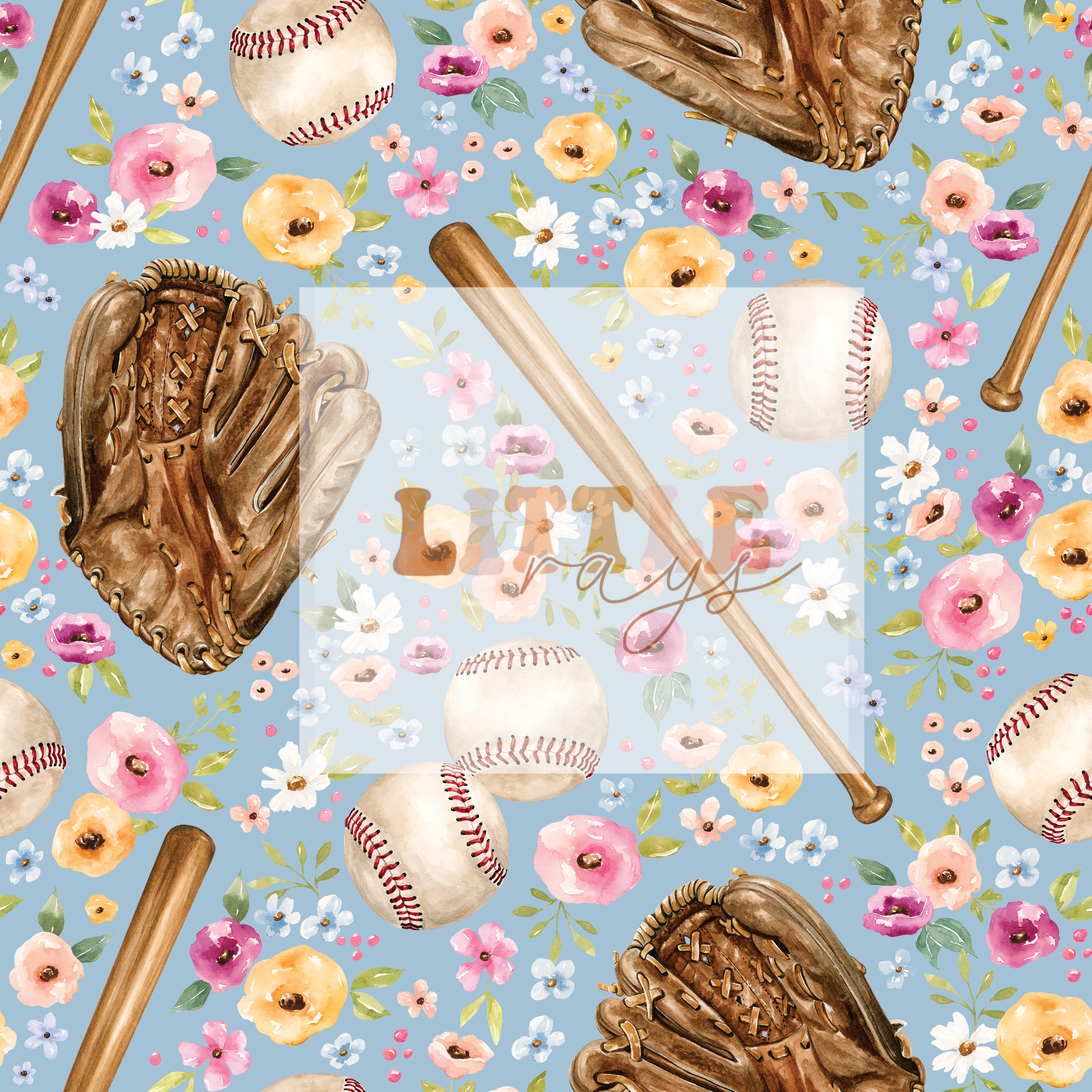 Baseball Floral on Blue
