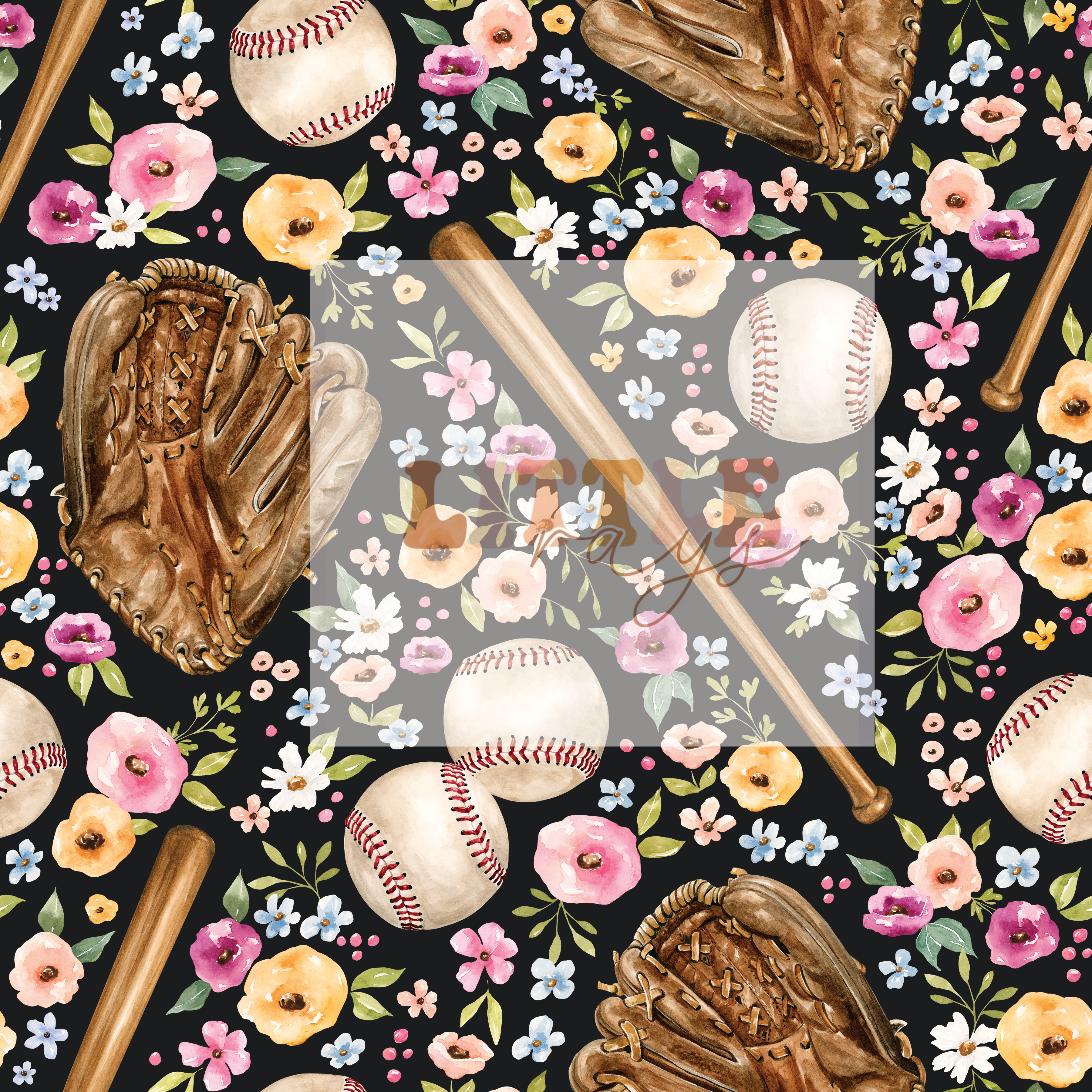 Baseball Floral on Black