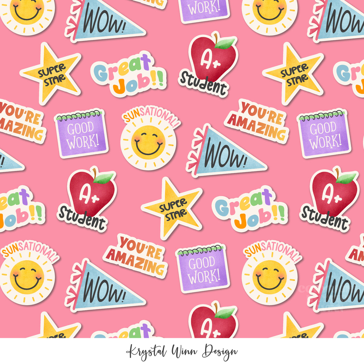 Back 2 School 2.0 Sticker Paper Pink — Little Rays Fabric