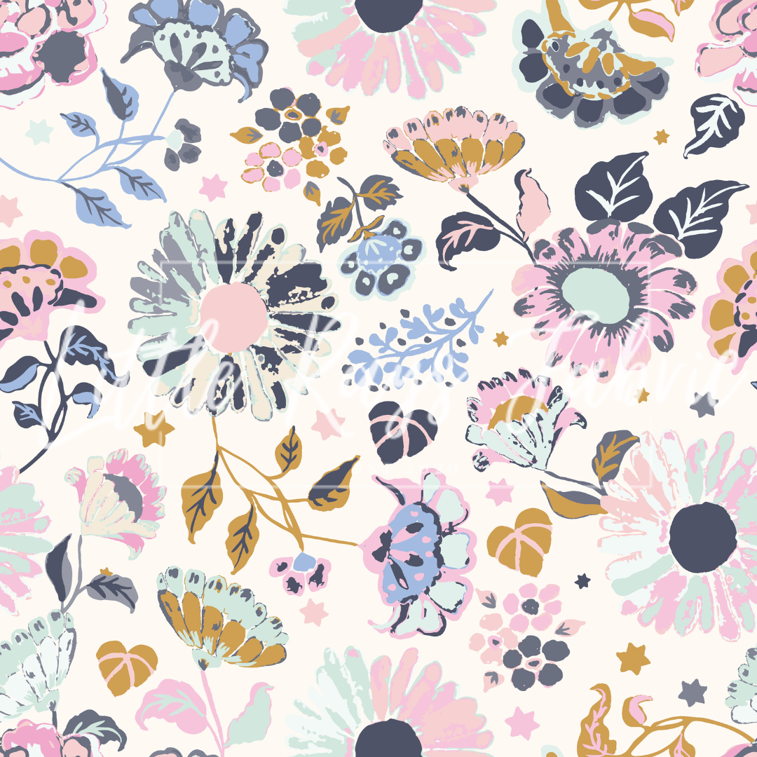 Blue Pink Gold Floral