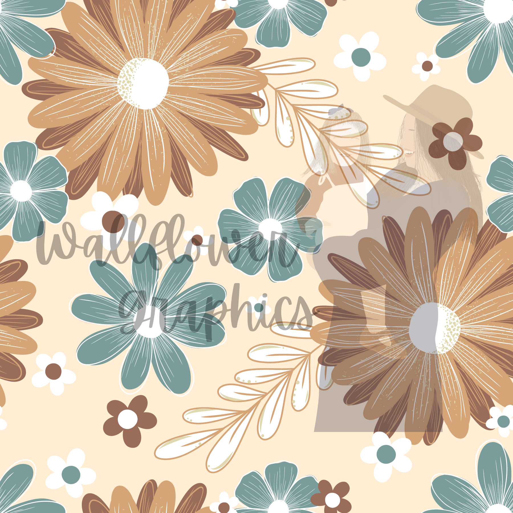 Brown and Blue Floral