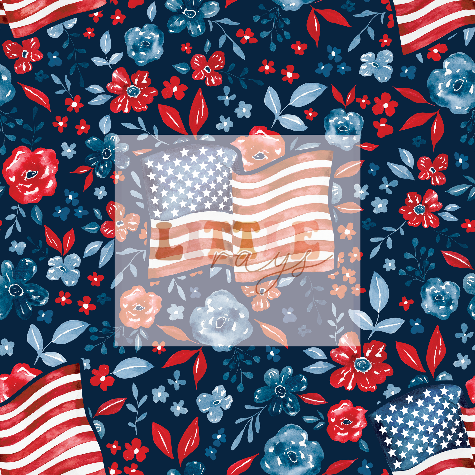 Freedom Floral American Flag Navy