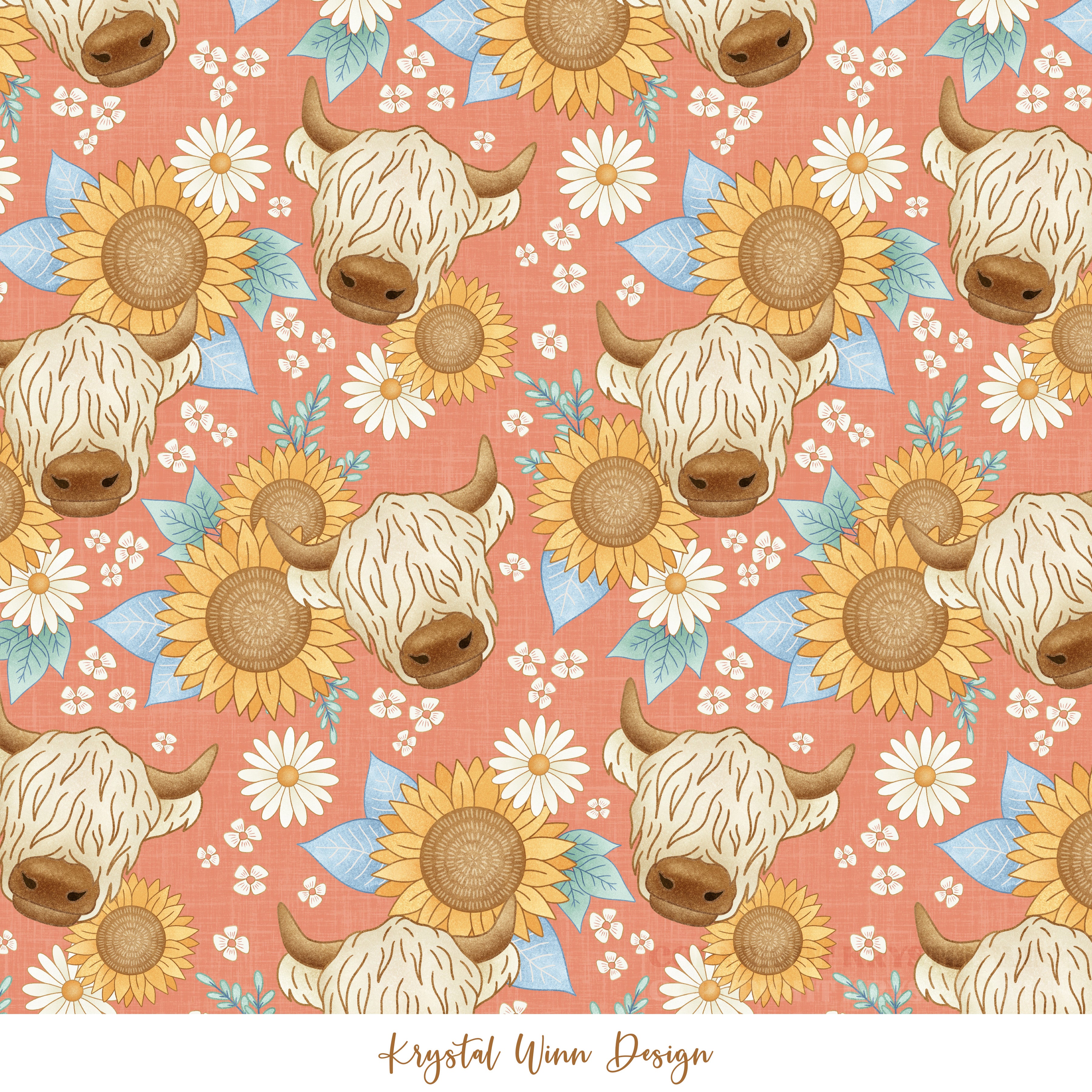 Highland Summer Sunflower Cow Coral