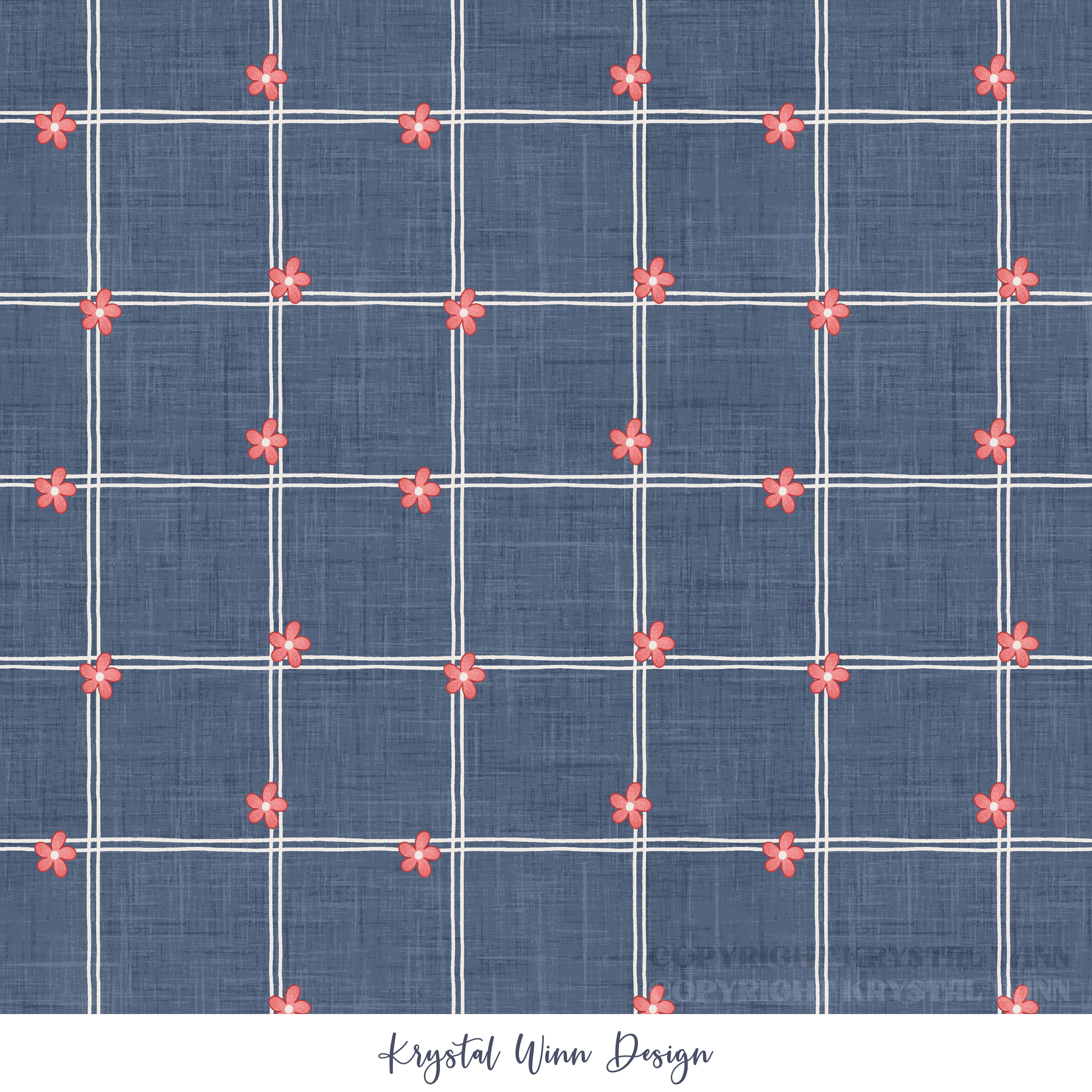 Yankee Doodle Flower Plaid Navy