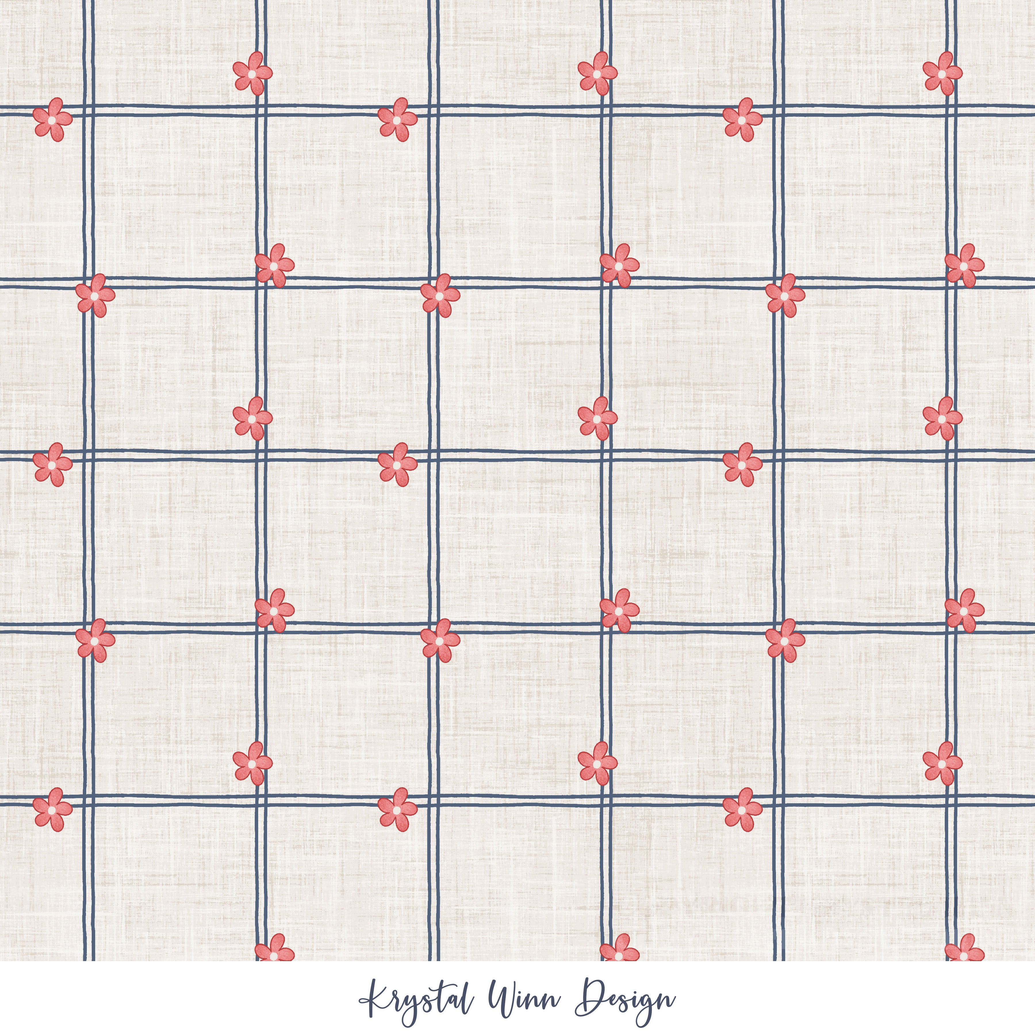 Yankee Doodle Flower Plaid White