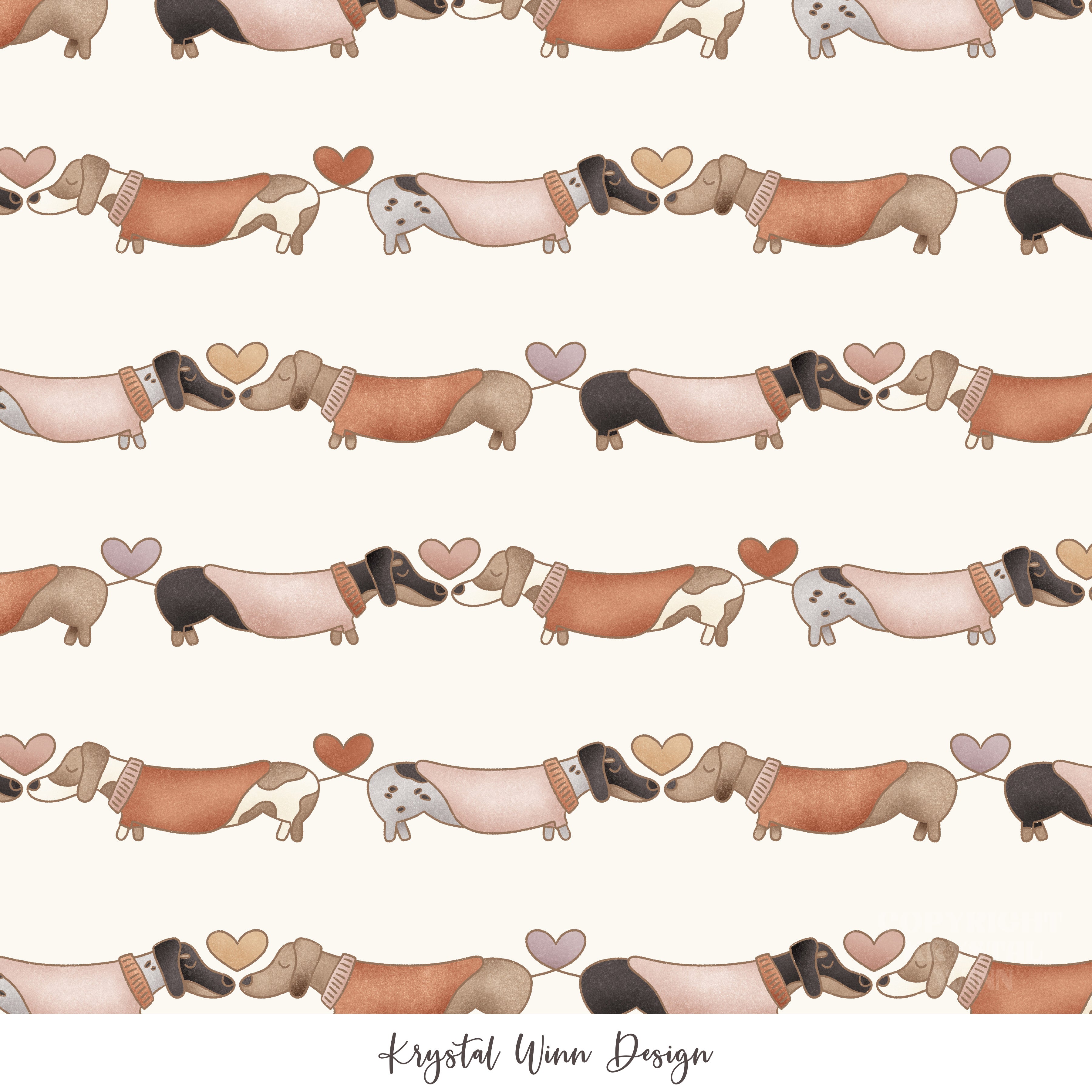 Puppy Love Dachshunds off white