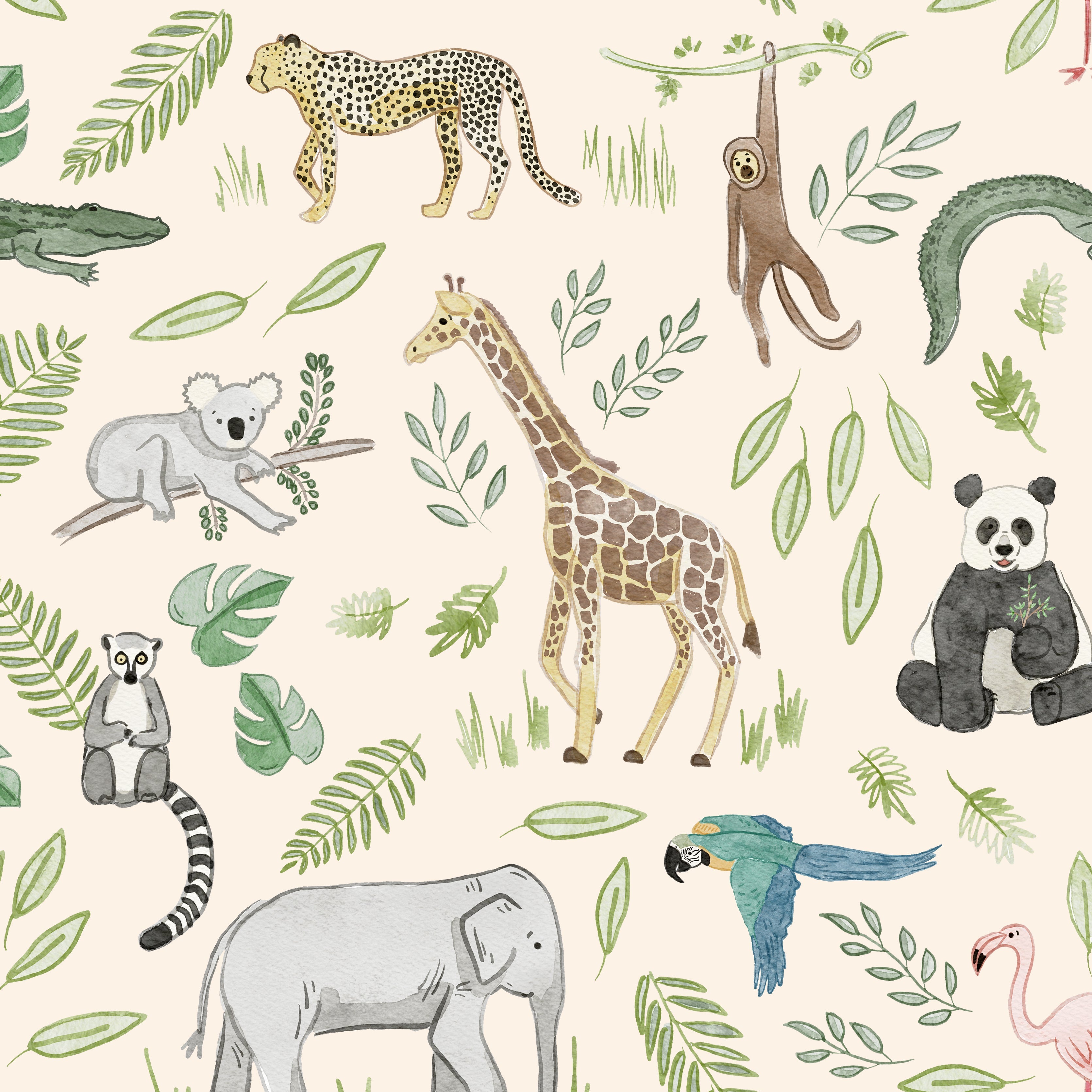 Watercolor zoo animals