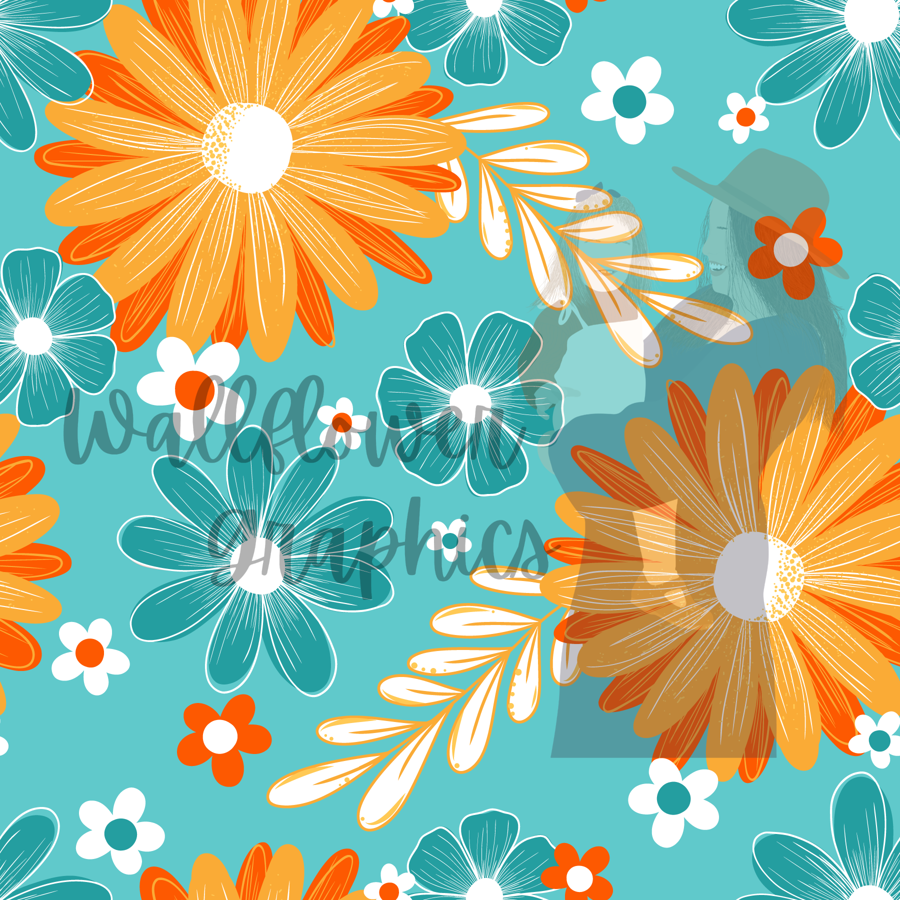 Teal and Orange Floral
