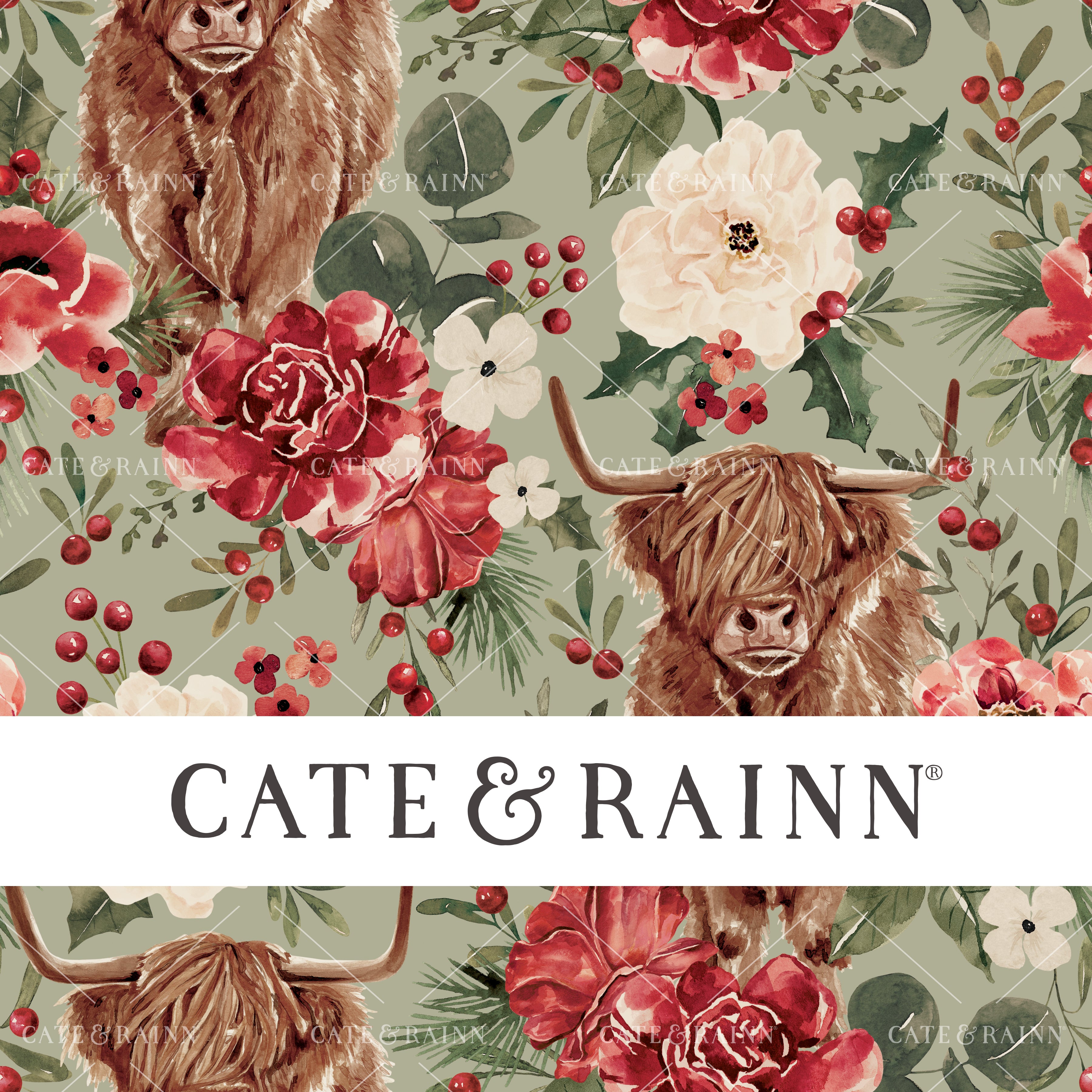 Briar and Pine Highland Cow Sage Green