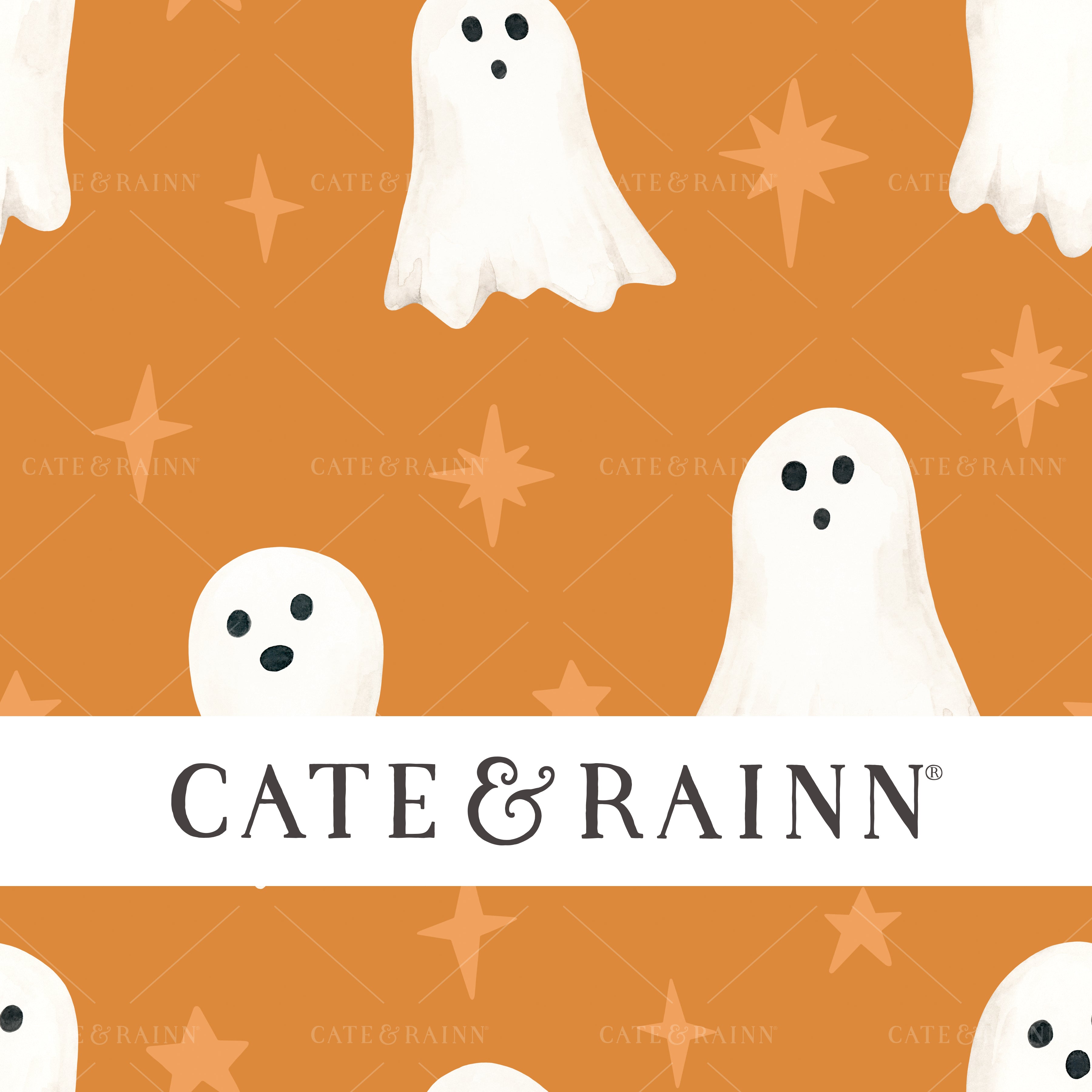 Sparkly Ghosts on Orange Halloween, Little Boo