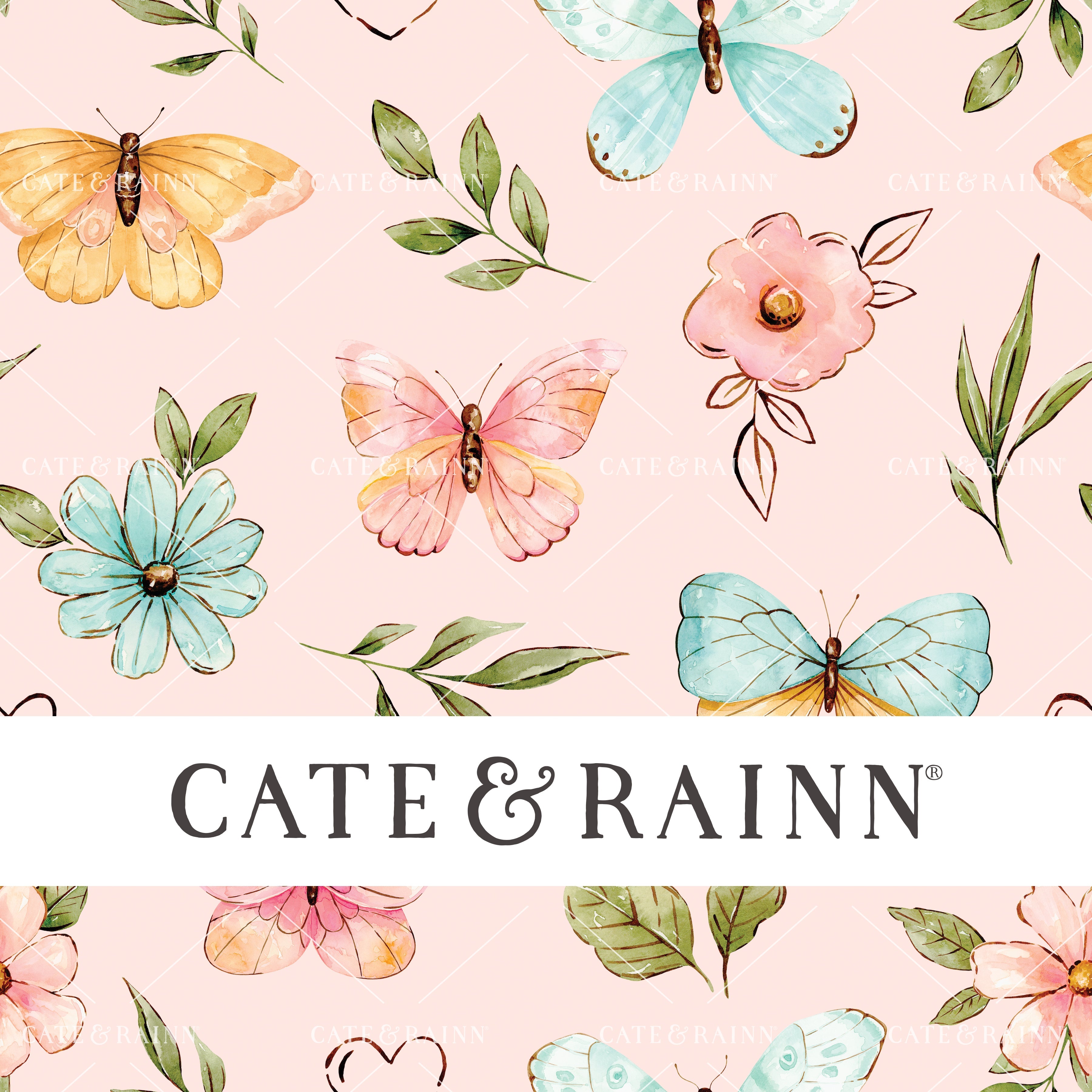 Watercolor Butterflies and Blossoms on Pink Penelope