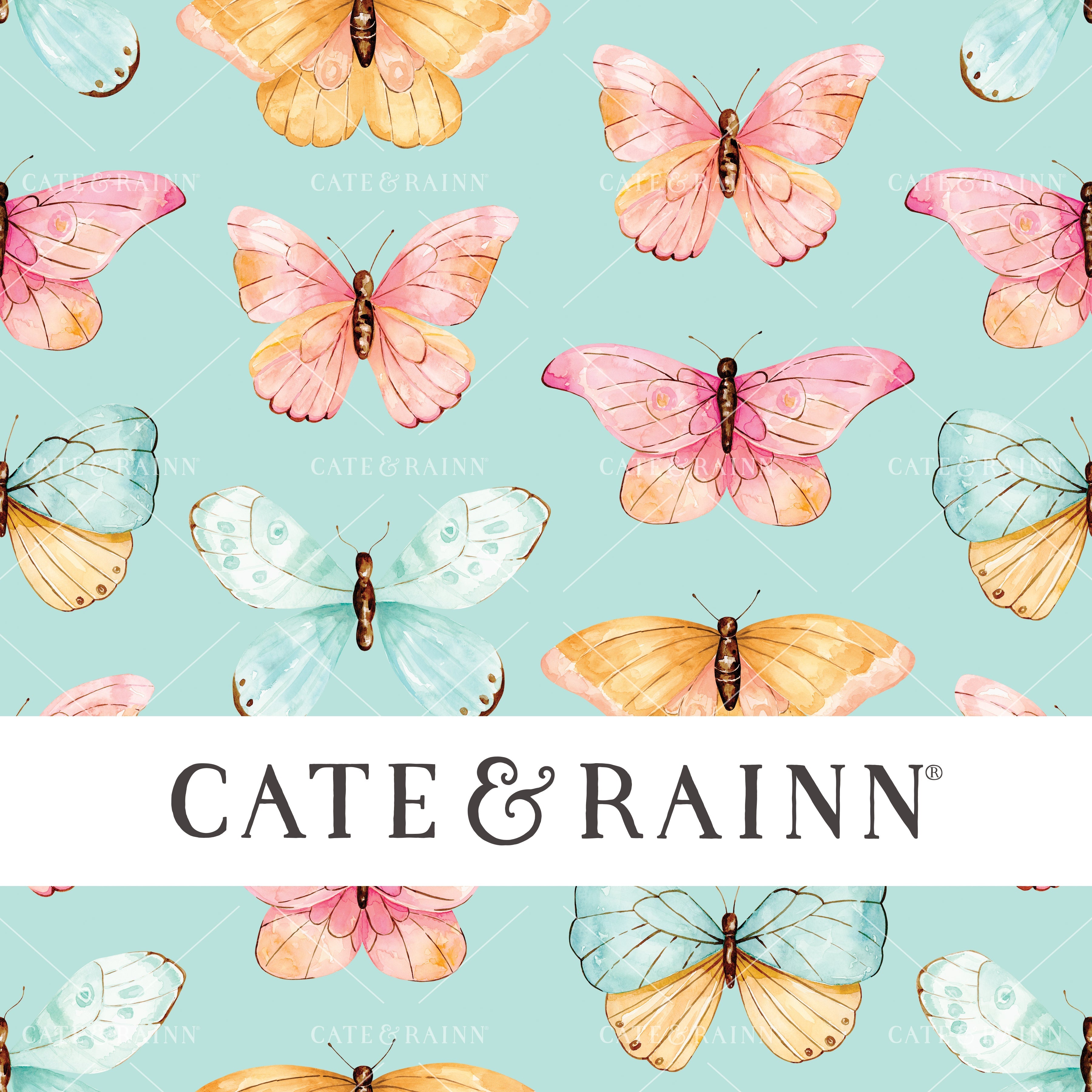 Watercolor Butterflies and Moths on Aqua Blue Penelope