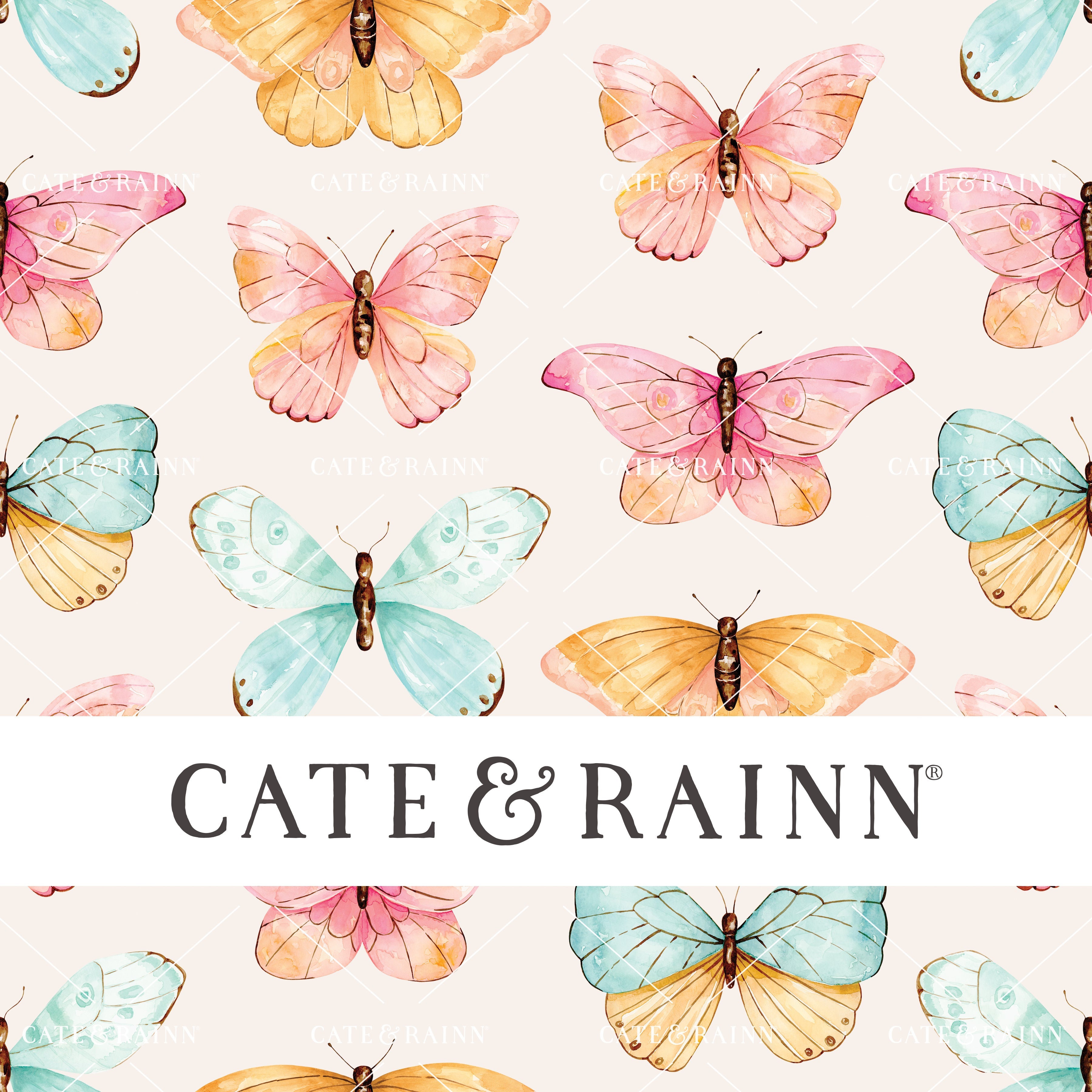 Watercolor Butterflies and Moths on Cream Penelope