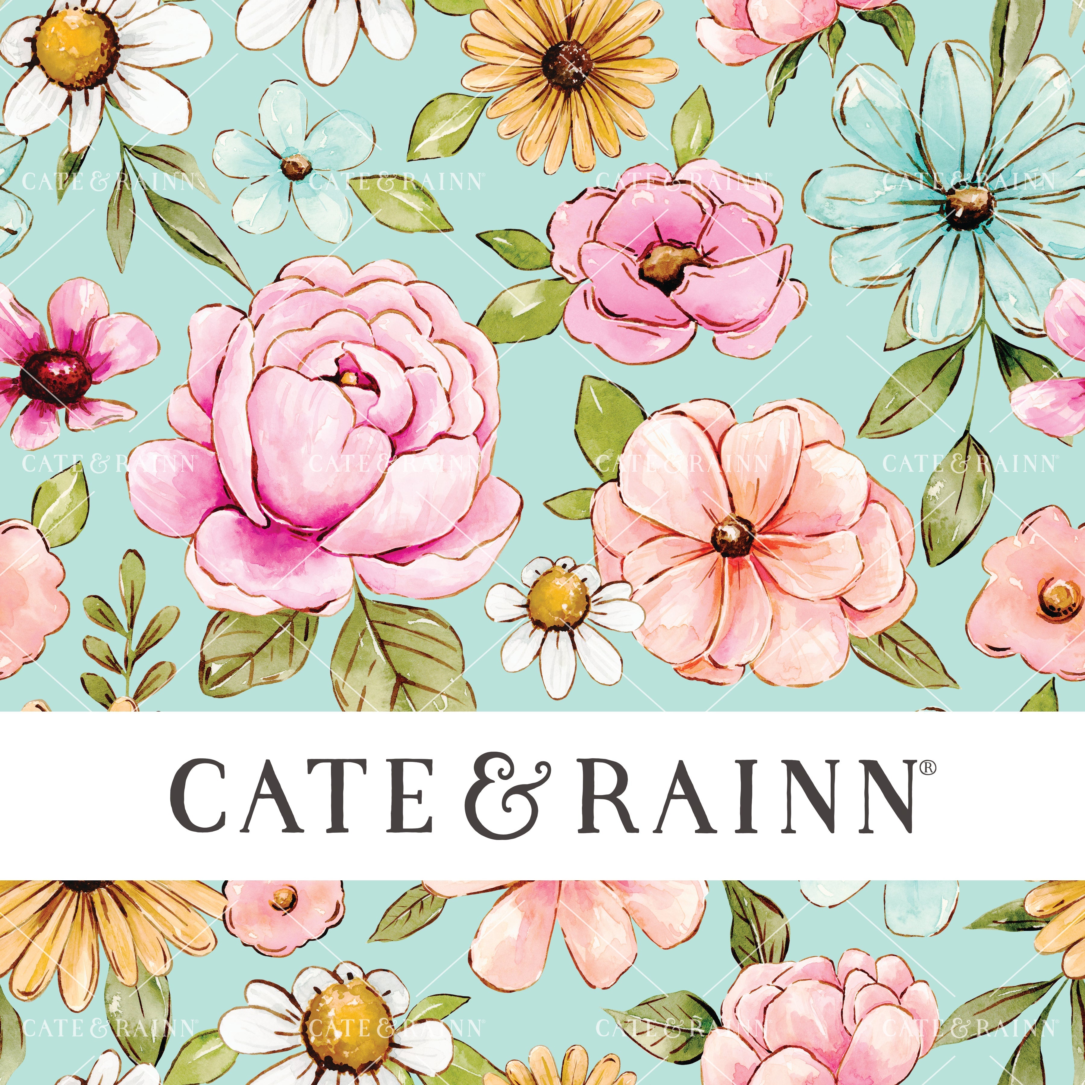 Colorful Watercolor Summer Floral on Aqua Penelope