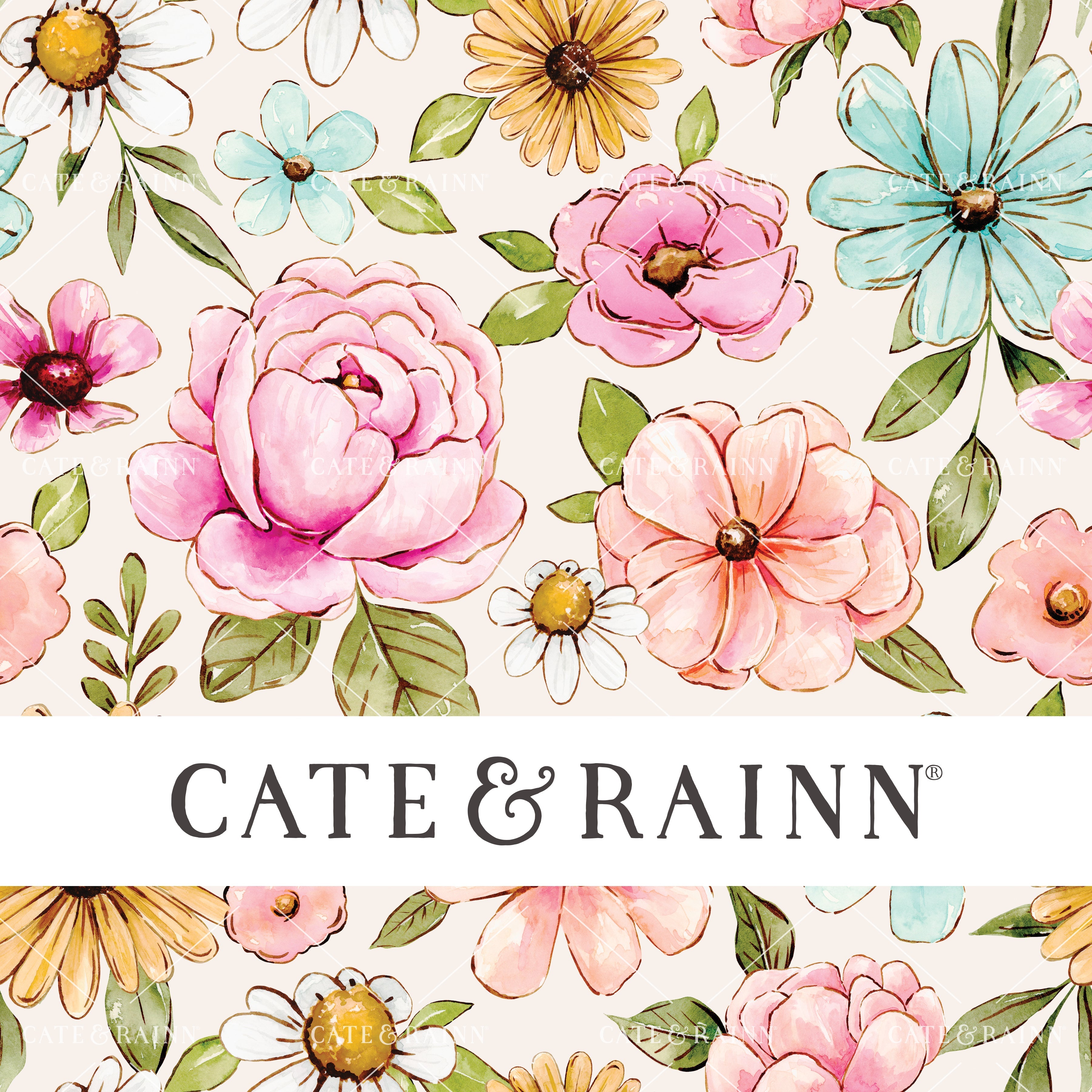 Colorful Watercolor Summer Floral on Cream Penelope