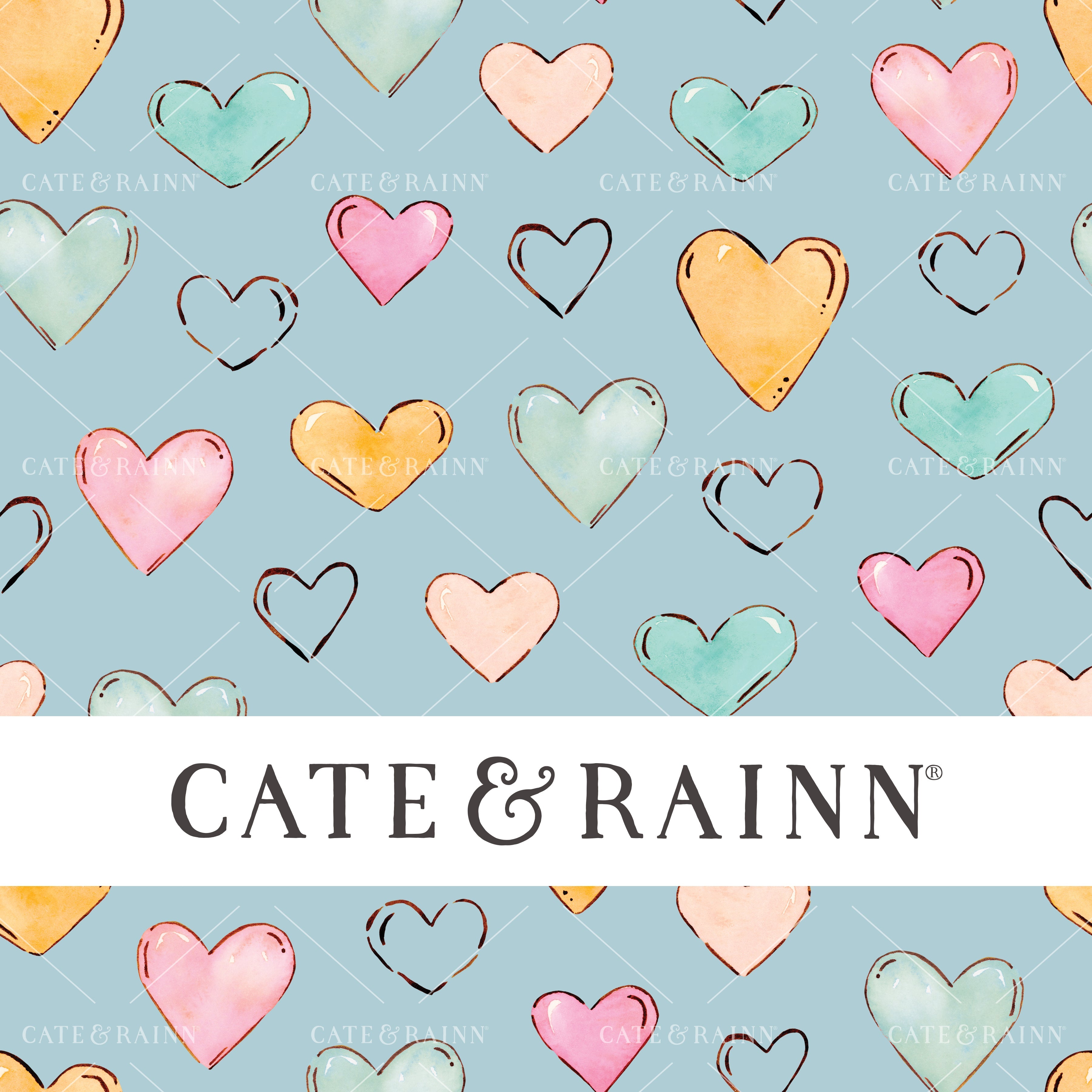 Watercolor Hearts on Blue Penelope