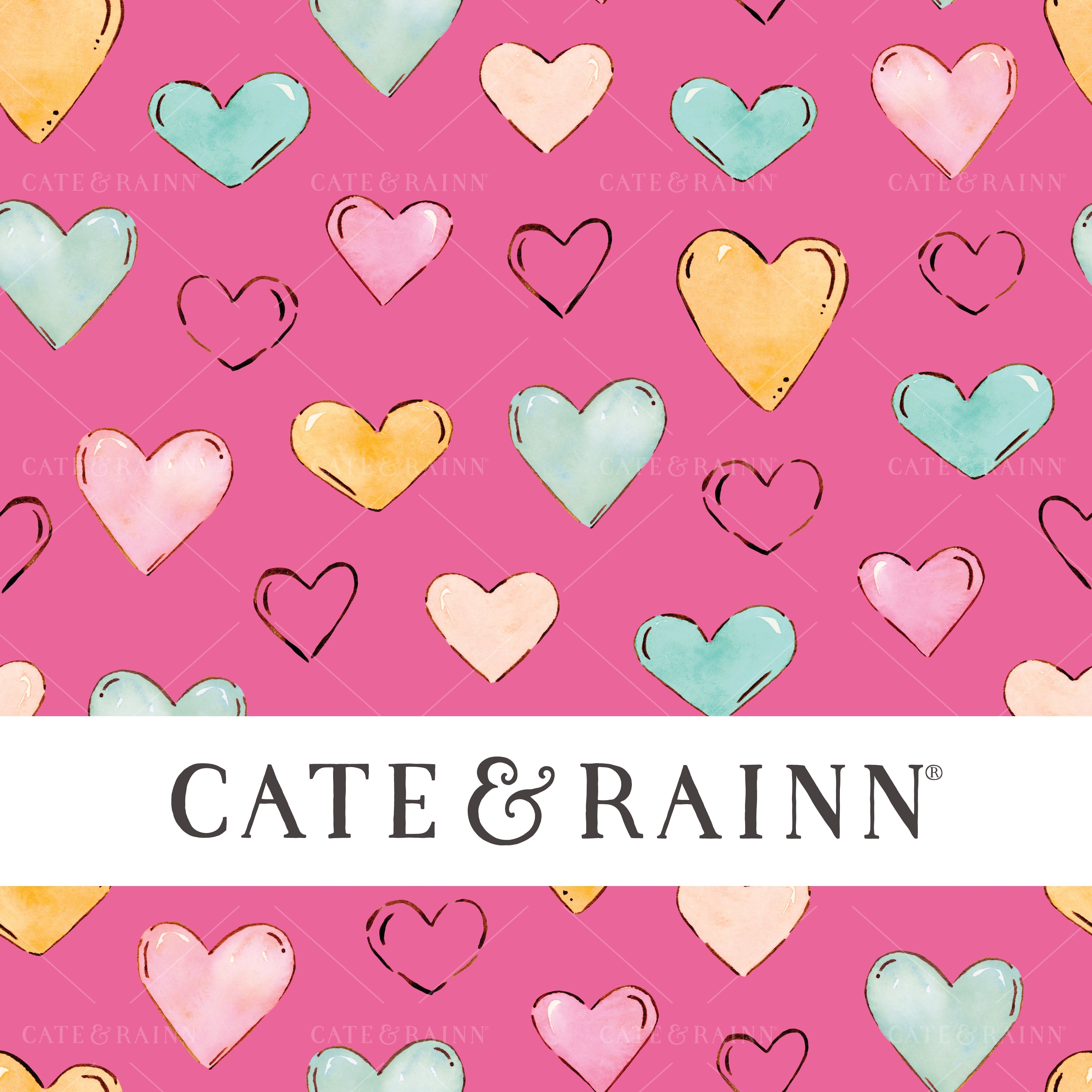 Watercolor Hearts on Hot Pink Penelope