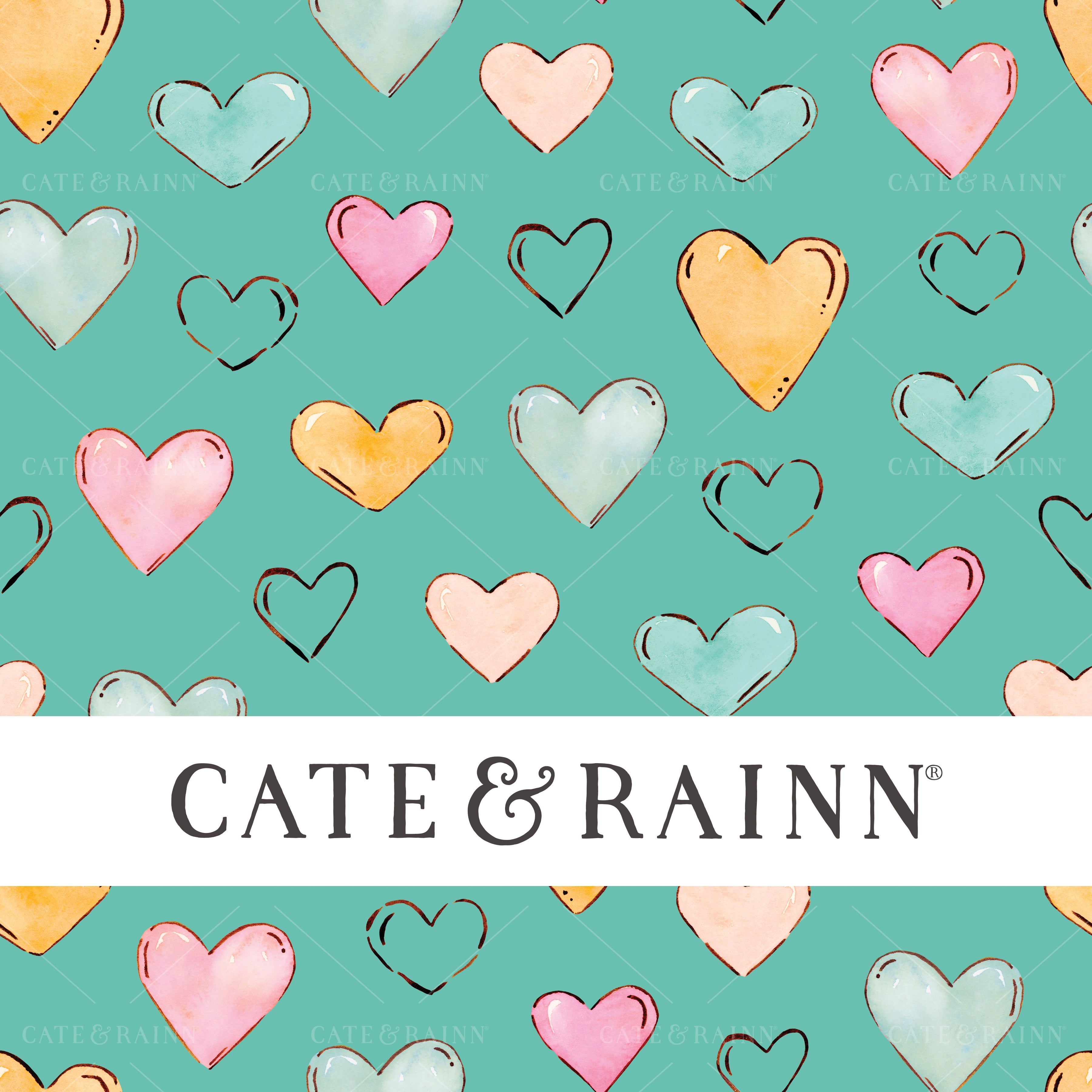 Watercolor Hearts on Teal Penelope
