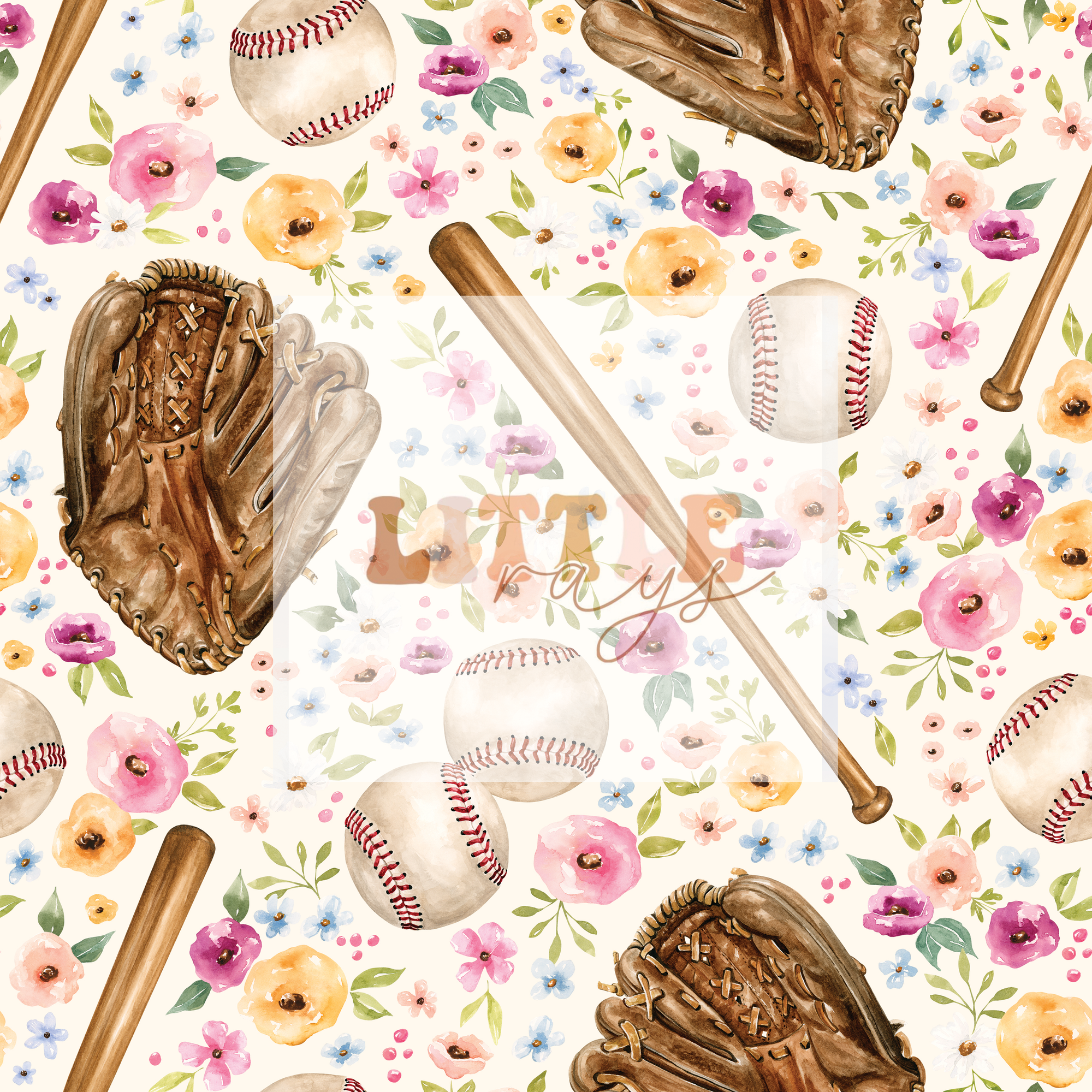 Baseball Floral on Cream