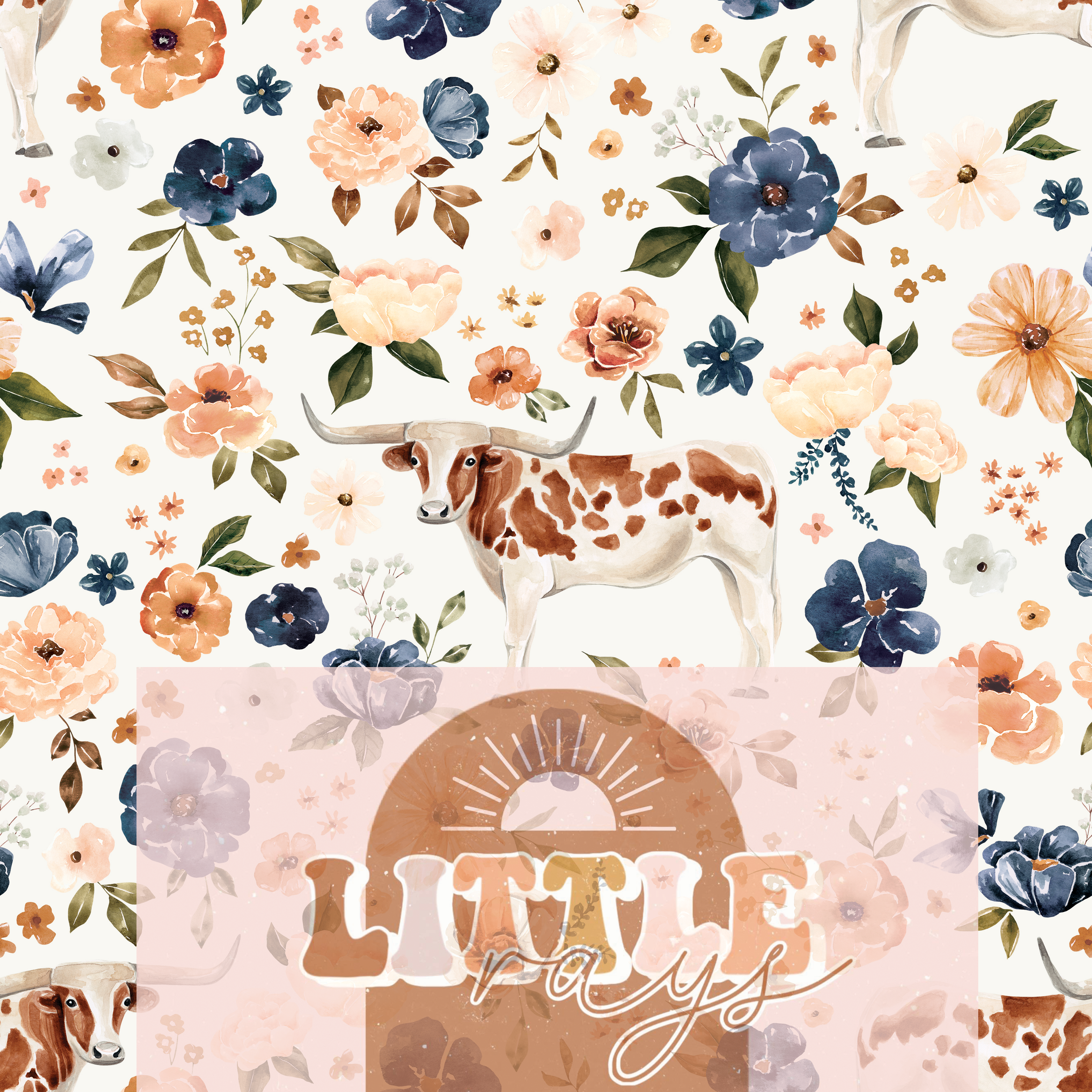 Farm and Meadow texas longhorn floral cream