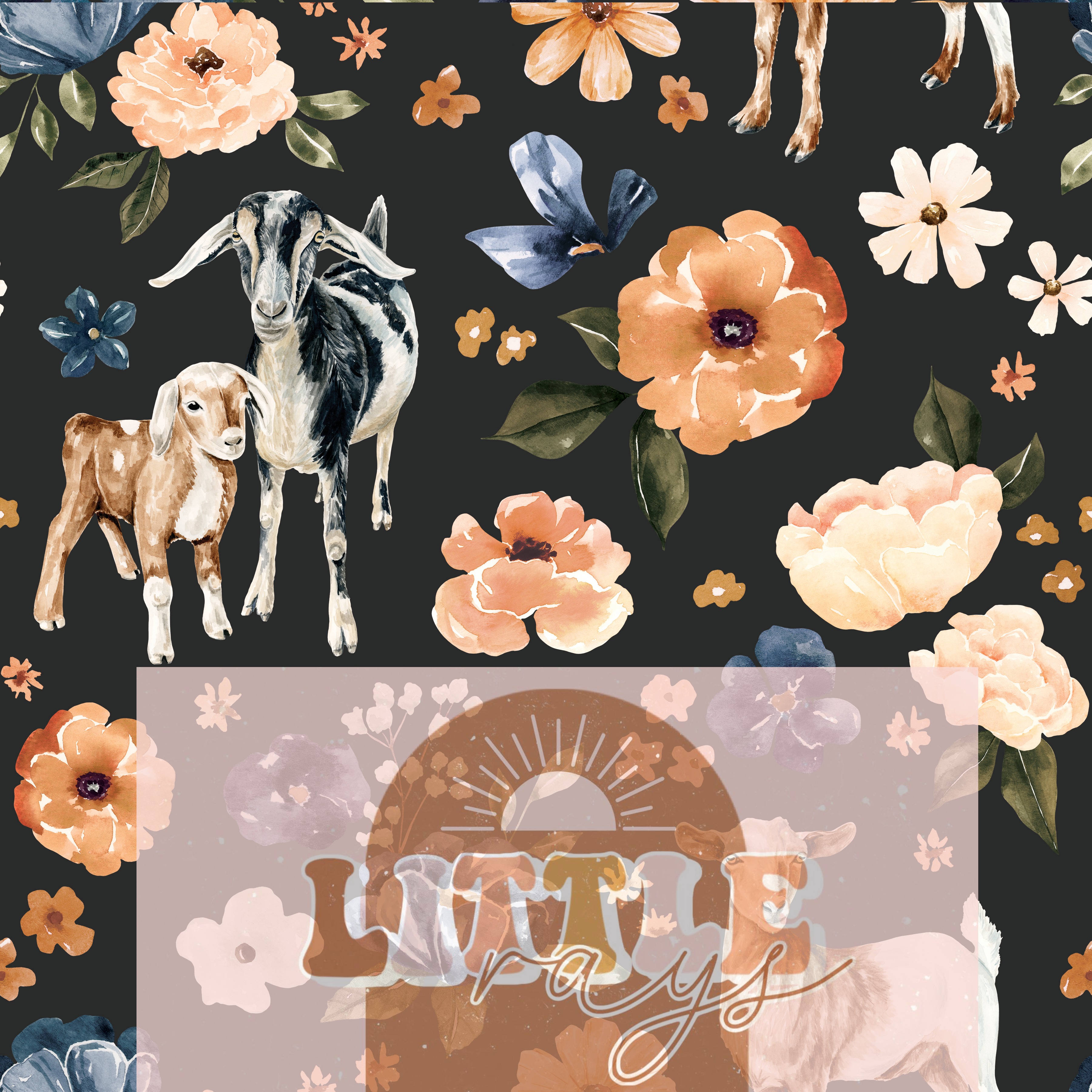 Farm and Meadow Goat Floral Dark grey