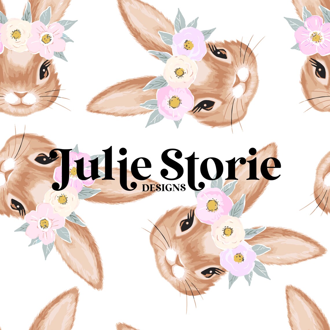 Spring Easter Bunnies and Flowers