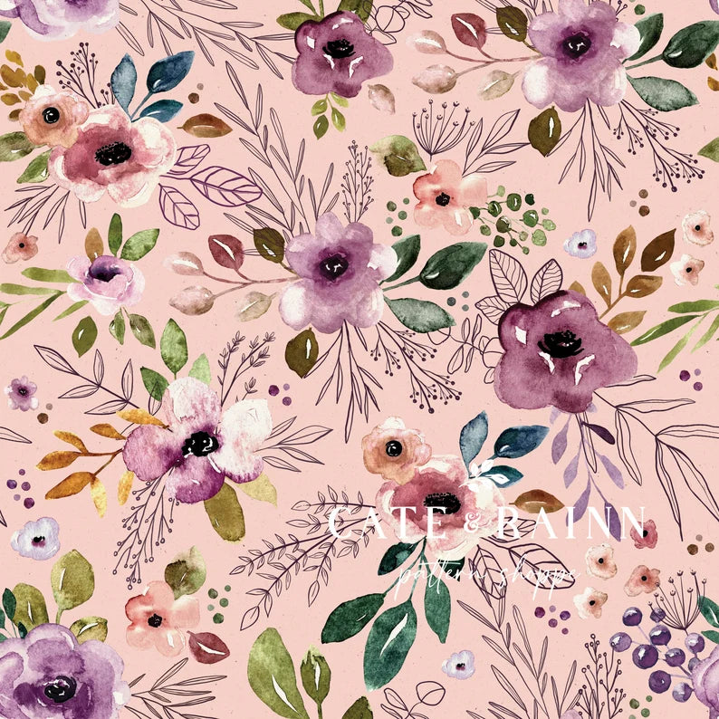 Autumn Amethyst Pink Watercolor Floral