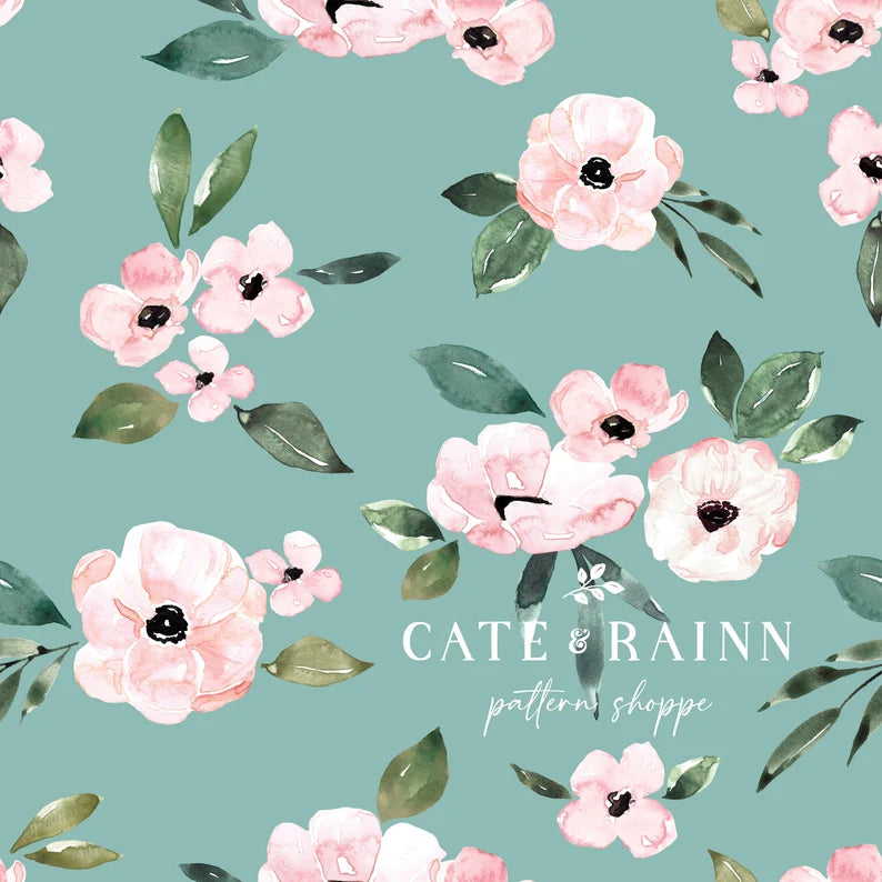 Blush Watercolor floral teal