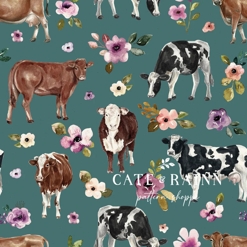 Autumn Amethyst Cow Floral Teal