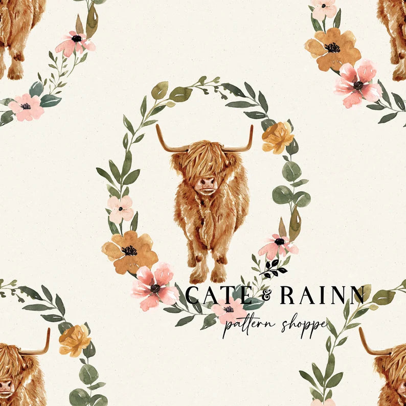 Highland Cow Floral Wreathe