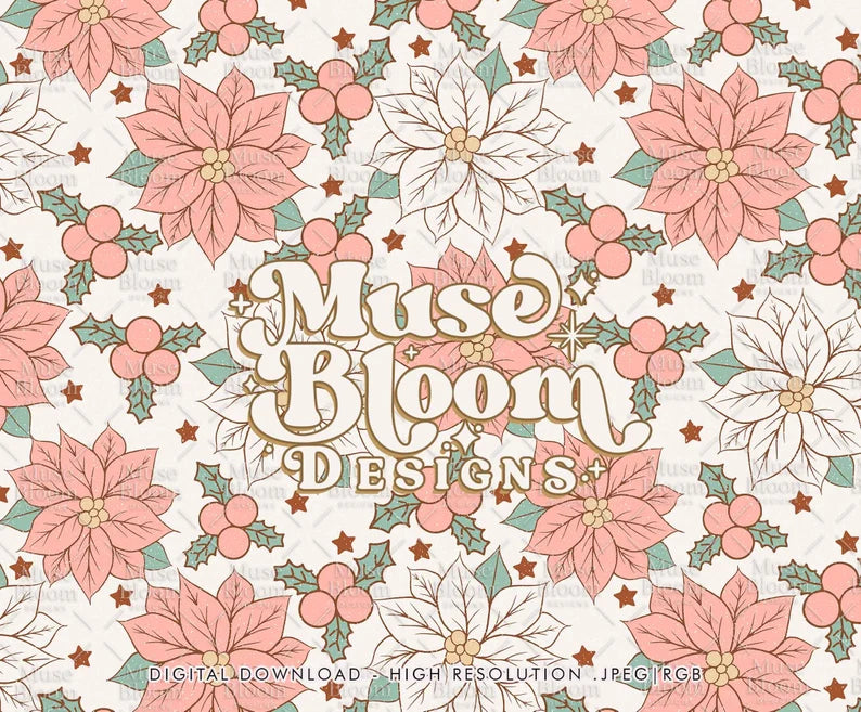 Vintage Retro Floral Pink Christmas