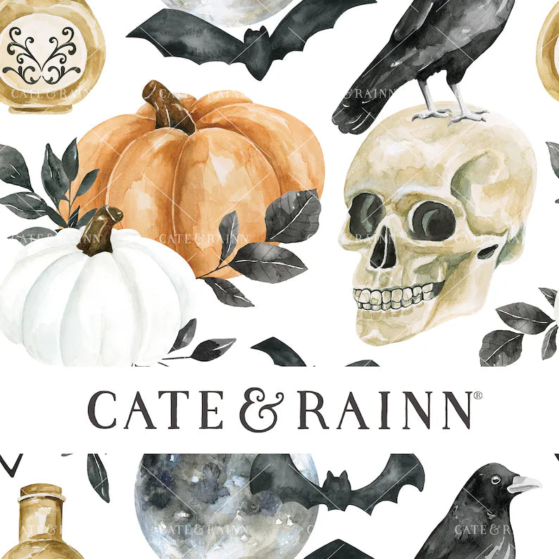 October Moon Watercolor Spooky Halloween