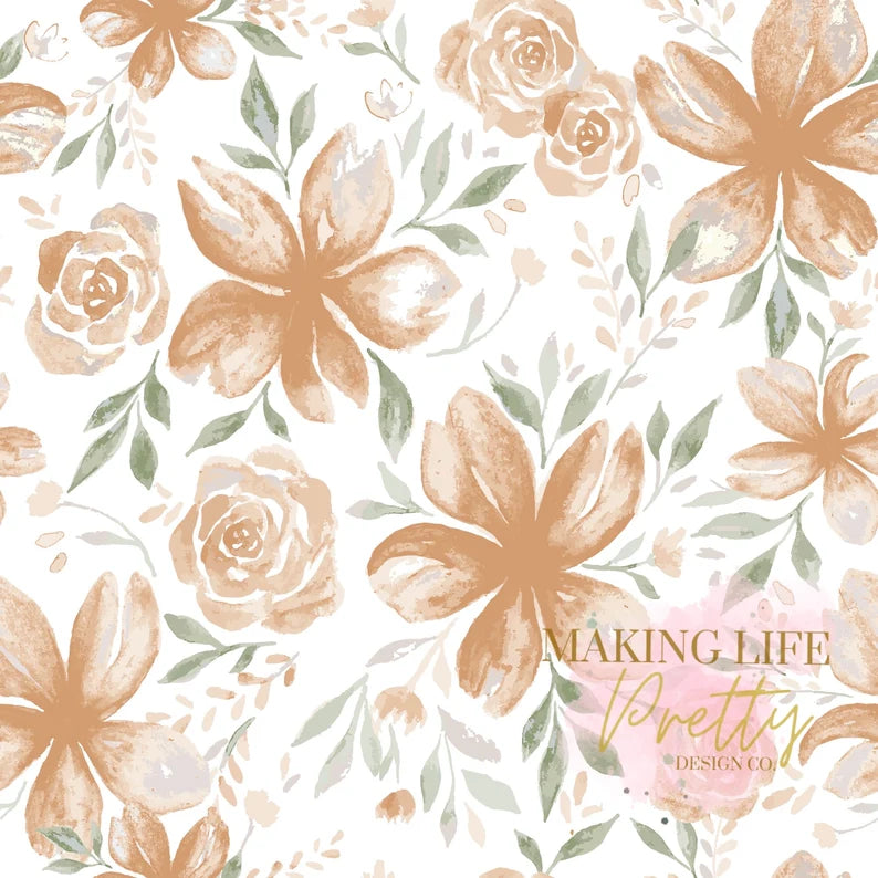 Watercolour Floral Neutral Brown