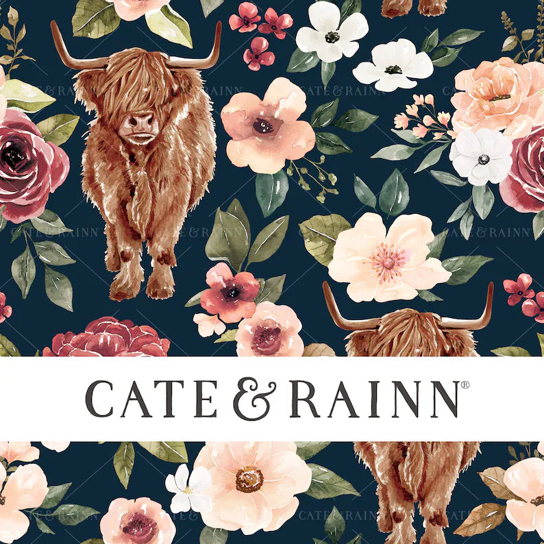 Highland Cow Floral NAVY