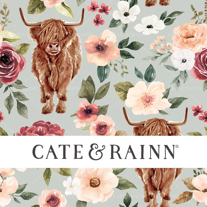 FELICITY Highland Cow LIGHT GREEN BACKGROUND