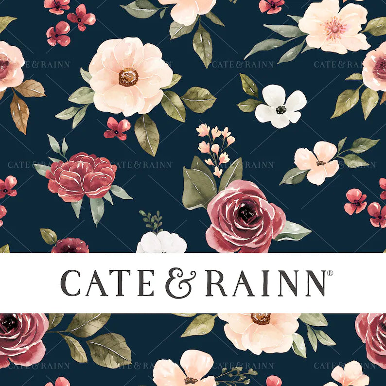 Blush Pink and Navy Blue Watercolor Floral