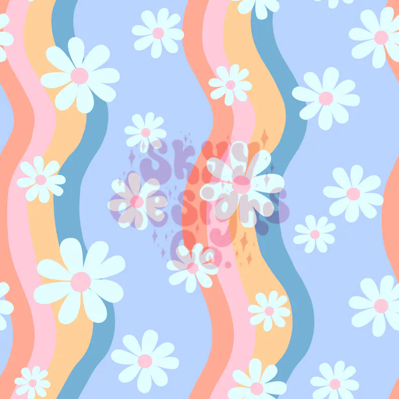 Groovy retro summer daisy waves