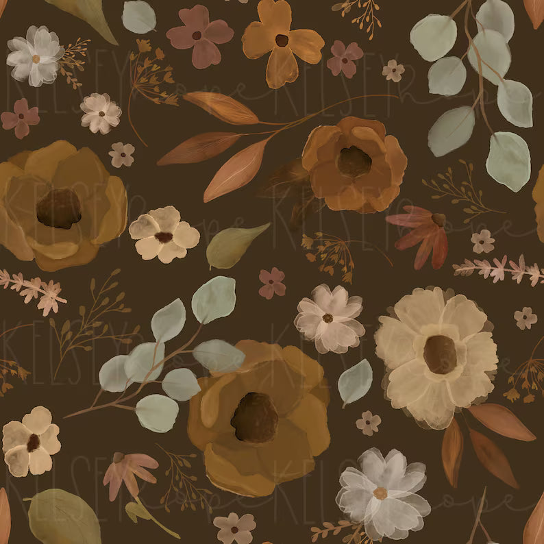 Watercolor Boho Brown Floral