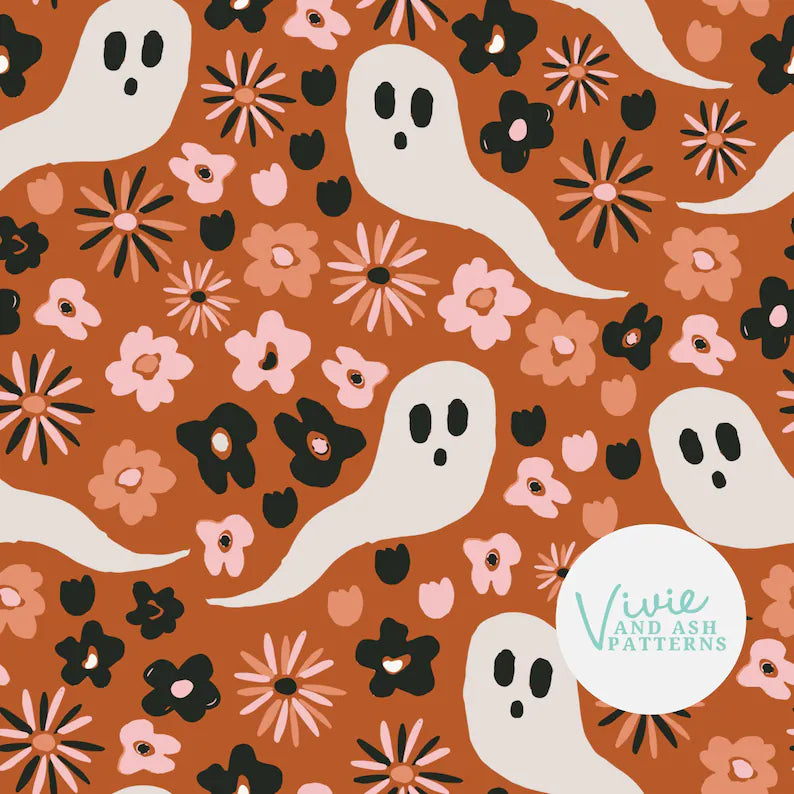 Rust Halloween Ghost Floral
