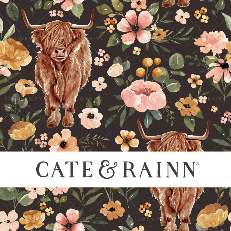 Highland Cow Dark Floral