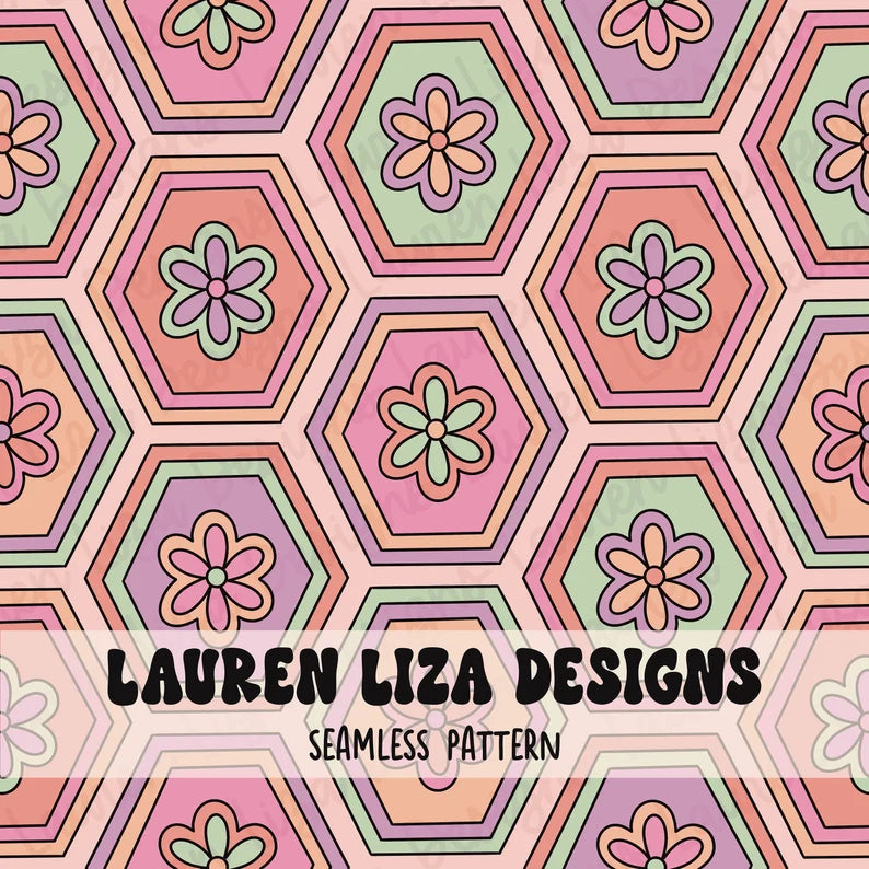Hexagon Retro Flowers