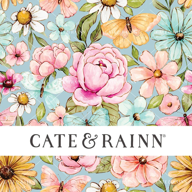 Whimsical Butterfly Floral on Blue