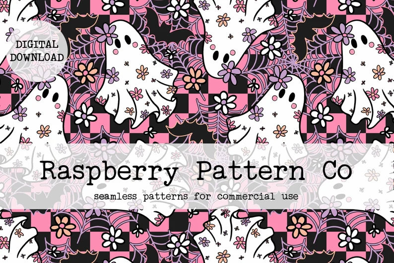 Groovy Halloween Ghost Pink and Black check