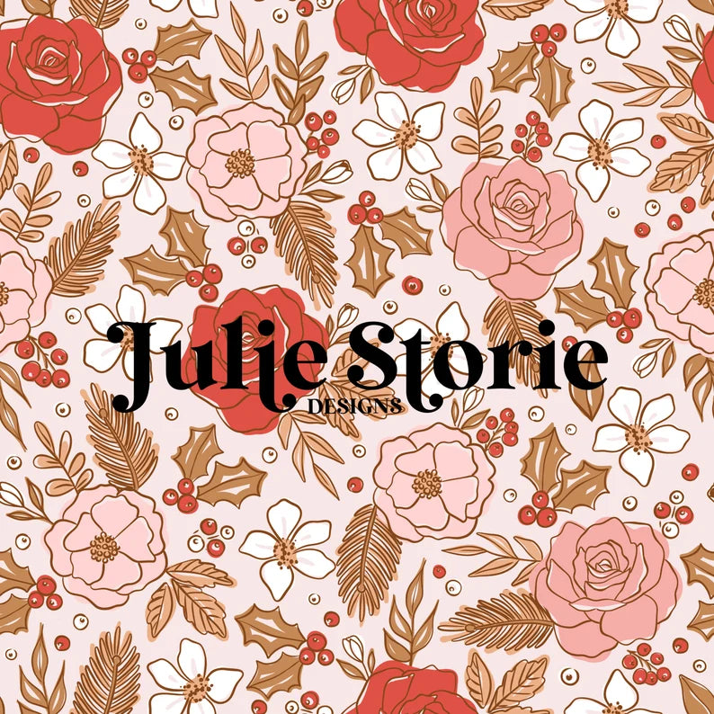 Boho Pink Red Christmas Floral