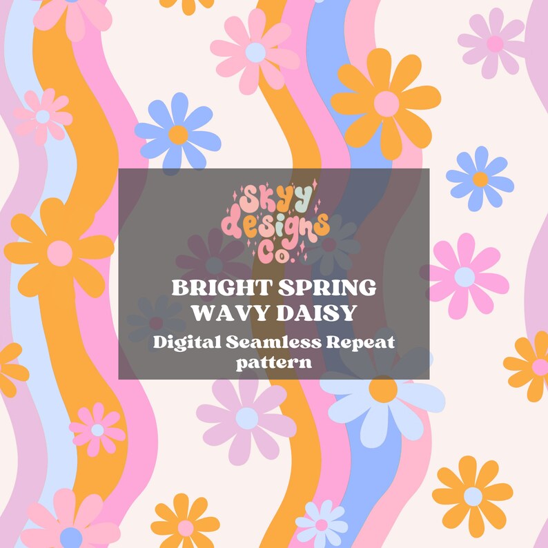 Groovy retro spring daisy waves