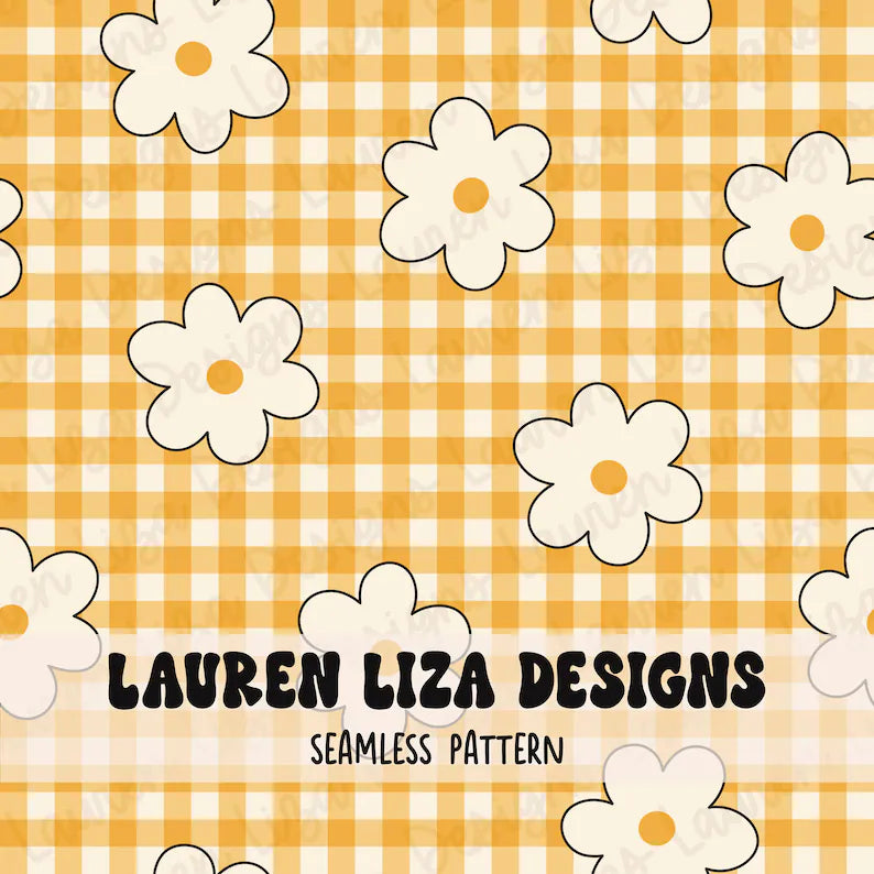 Gingham Checkerboard with Daisies