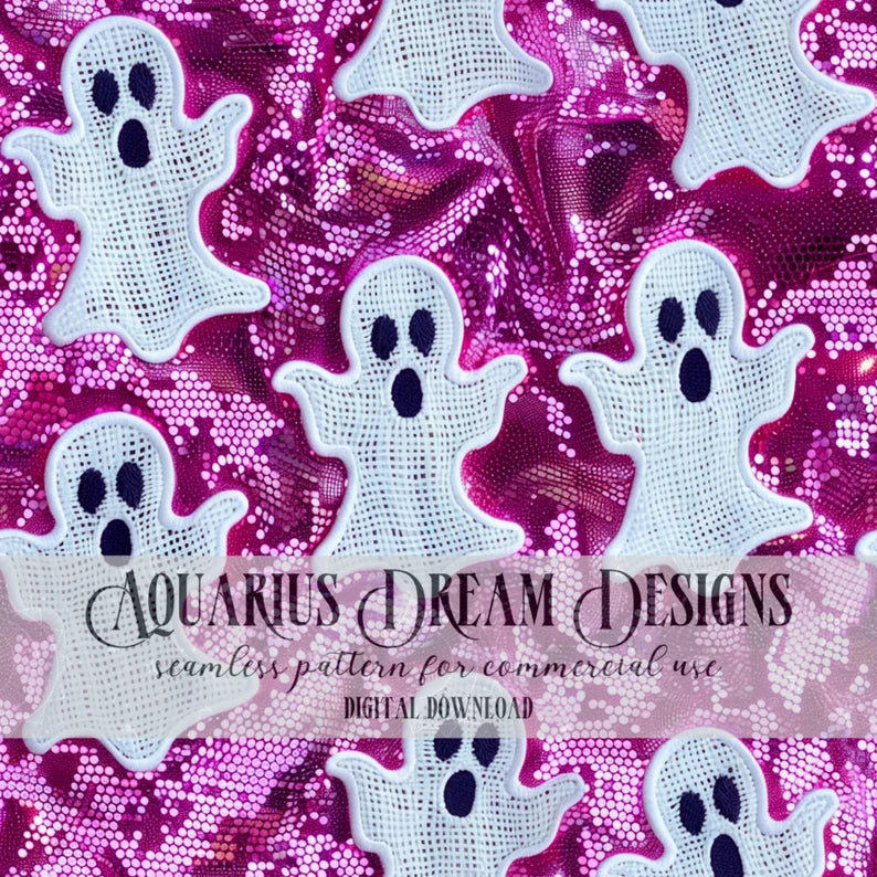 Pink Glitter Groovy Ghost