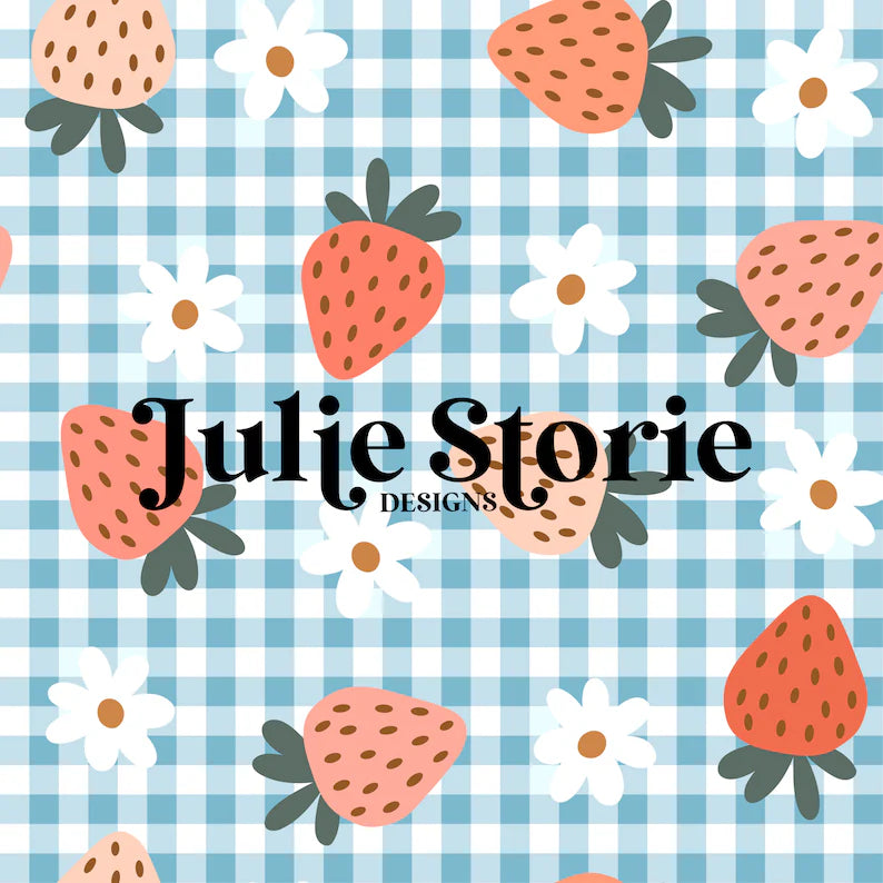 Strawberries on Blue Gingham