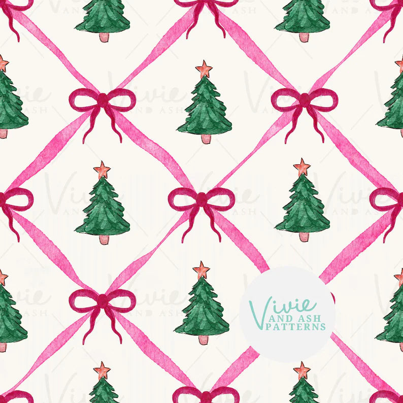 Watercolor Pink and Green Christmas Tree